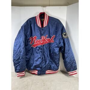 New York VTG Match One Baseball League Jacket Blue Size XL Has Defects Pictures